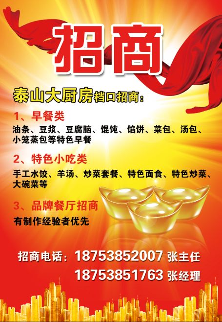 泰山大廚房檔口招商，歡迎致電詳詢！